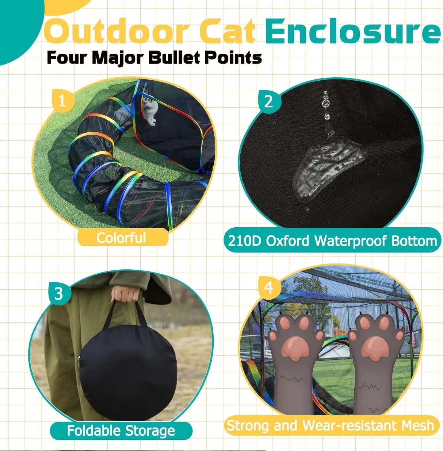 LUCKITTY Outdoor Rainbow Cat Enclosures Playground,Outside House for Indoor Cats Include Portable Cat Tent with Circle Cat Tunnel, for Cats, Kitty and Small Animals,Within Storage Bag Cage Kittens Enclosed