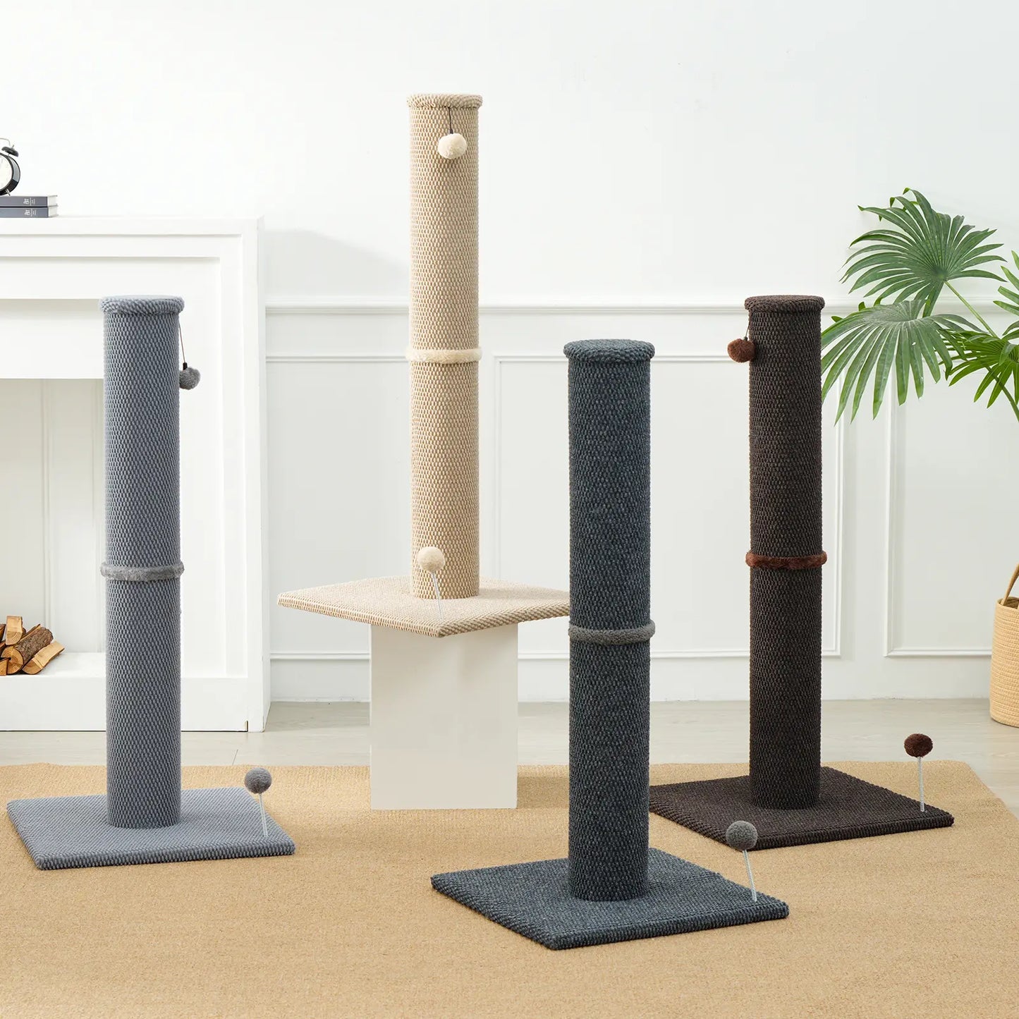 MADE 4 PETS 41-Inch Tall Gray Vertical Scratcher for Indoor Cats, Large Sisal Post with Replaceable Toys, Sturdy Base, Solid Construction & Space-Saving Design