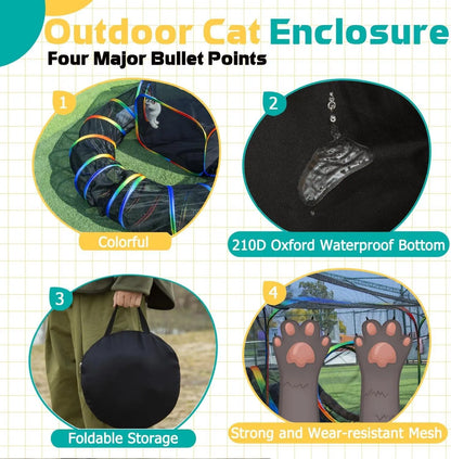 LUCKITTY Outdoor Rainbow Cat Enclosures Playground,Outside House for Indoor Cats Include Portable Cat Tent with Circle Cat Tunnel, for Cats, Kitty and Small Animals,Within Storage Bag Cage Kittens Enclosed