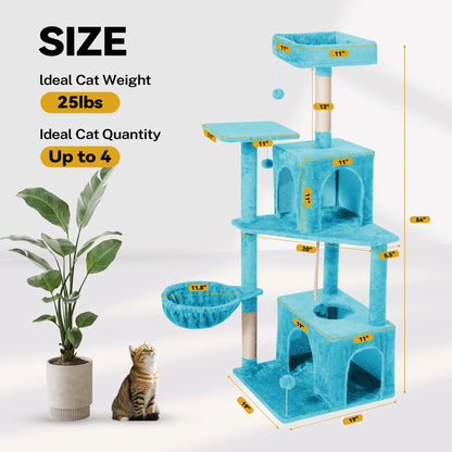 [Dealsforyoudays]Wecharmer Cat Tree / Tower for Indoor with Green Leaves, Cat Condo Cozy Plush House with Hang Ball, Pet Furniture with Scratching Posts Cat Tree,Summerwins