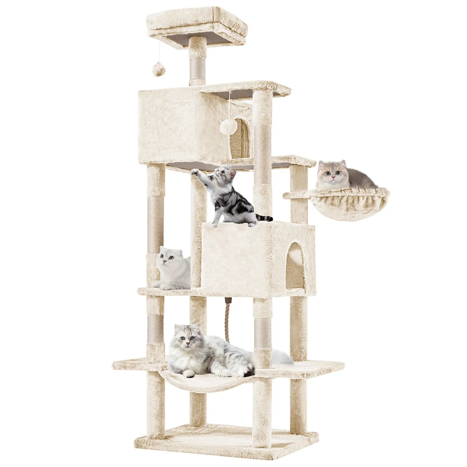 Pettrove Cat Tree Tower for Indoor Cats, Tall Multi-Level Pet Furniture, Stable Kitty Play House with Sisal Scratching Post, Large Condo, Climbing Ladder, Plush Toy for Kitten Cat Treehouse