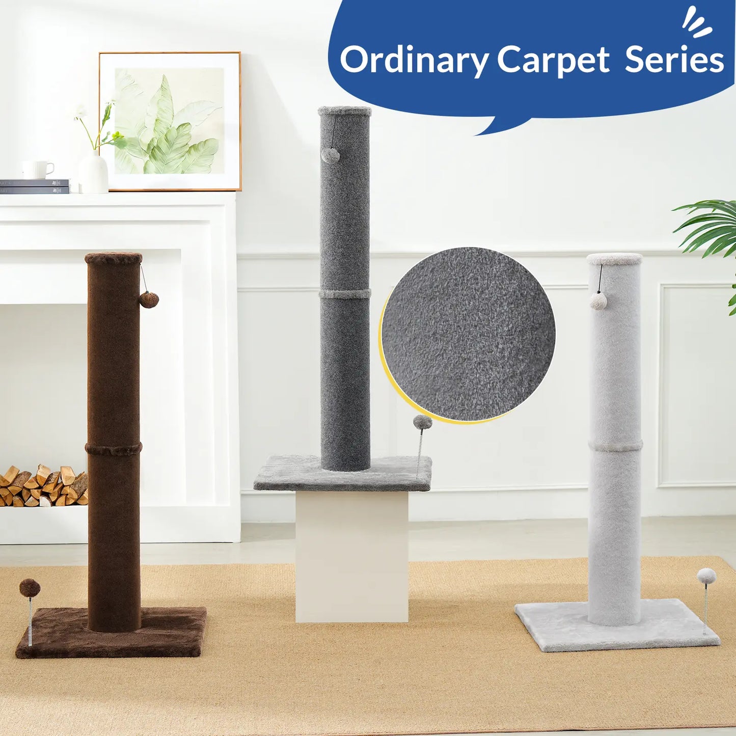 MADE 4 PETS 41-Inch Tall Gray Vertical Scratcher for Indoor Cats, Large Sisal Post with Replaceable Toys, Sturdy Base, Solid Construction & Space-Saving Design