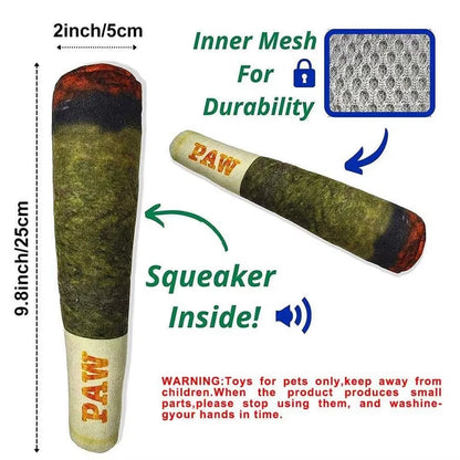 Indestructible Plush Dog Toy - Interactive Squeaky Cigar for Small Breeds and Chewing Enthusiasts