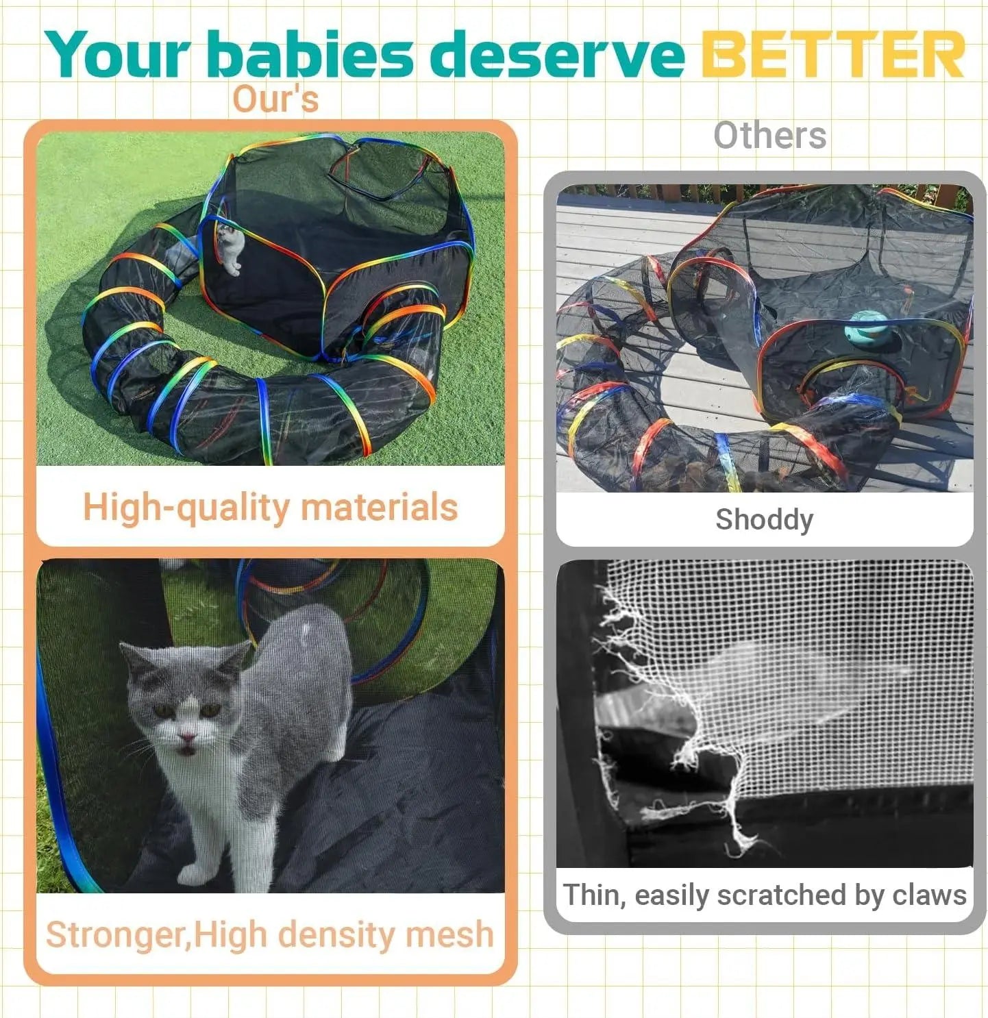 LUCKITTY Outdoor Rainbow Cat Enclosures Playground,Outside House for Indoor Cats Include Portable Cat Tent with Circle Cat Tunnel, for Cats, Kitty and Small Animals,Within Storage Bag Cage Kittens Enclosed
