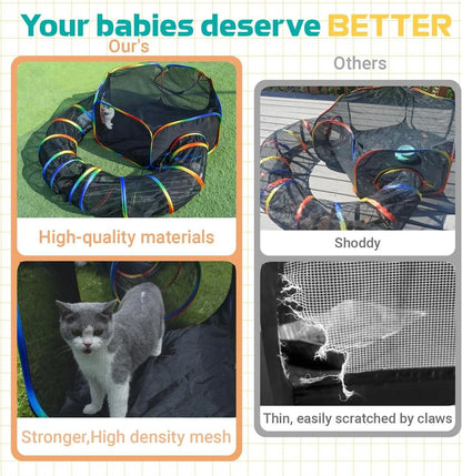 LUCKITTY Outdoor Rainbow Cat Enclosures Playground,Outside House for Indoor Cats Include Portable Cat Tent with Circle Cat Tunnel, for Cats, Kitty and Small Animals,Within Storage Bag Cage Kittens Enclosed