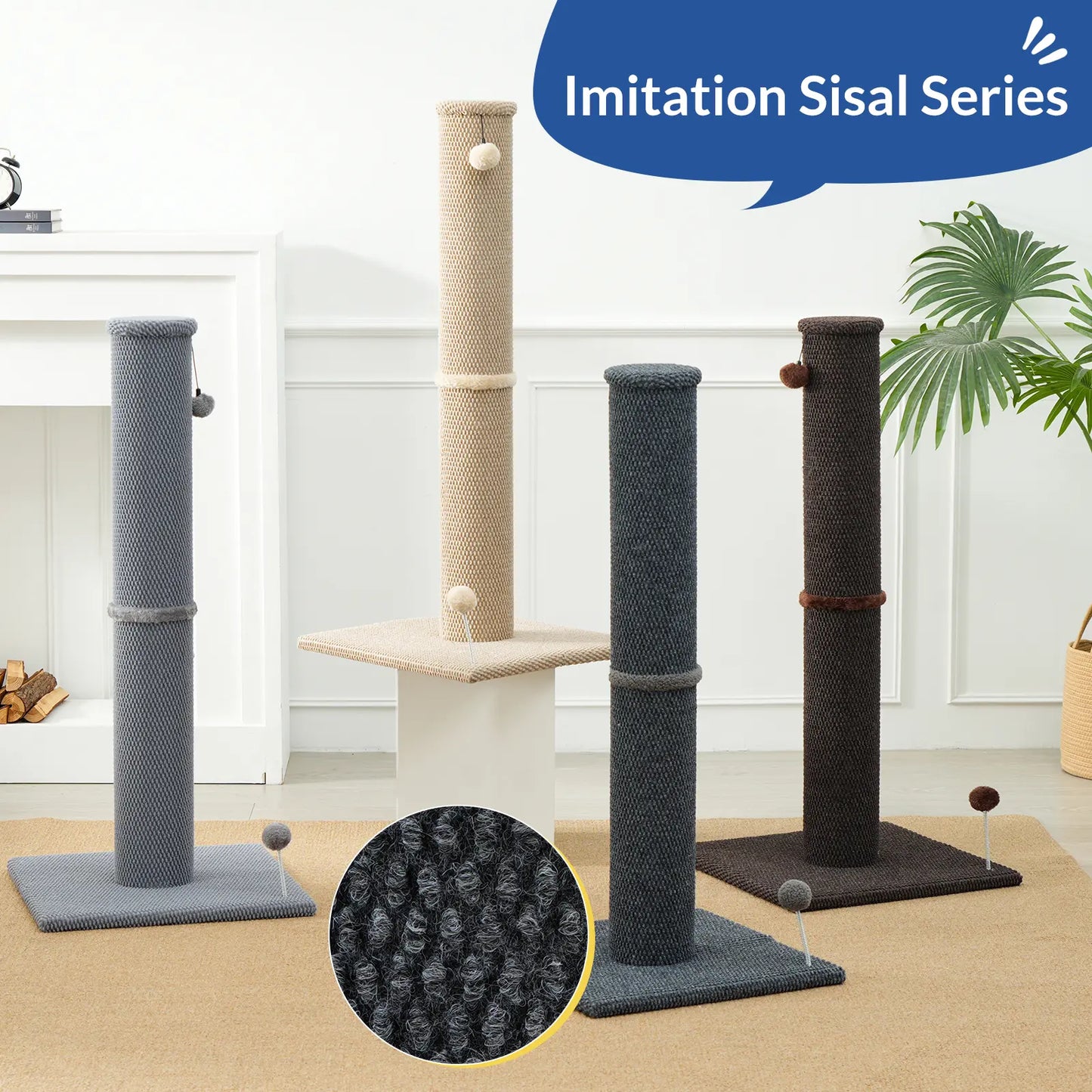 MADE 4 PETS 41-Inch Tall Gray Vertical Scratcher for Indoor Cats, Large Sisal Post with Replaceable Toys, Sturdy Base, Solid Construction & Space-Saving Design