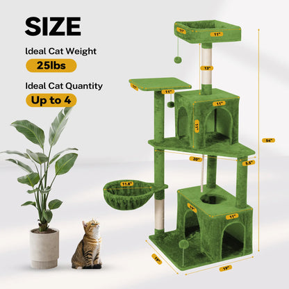[Dealsforyoudays]Wecharmer Cat Tree / Tower for Indoor with Green Leaves, Cat Condo Cozy Plush House with Hang Ball, Pet Furniture with Scratching Posts Cat Tree,Summerwins