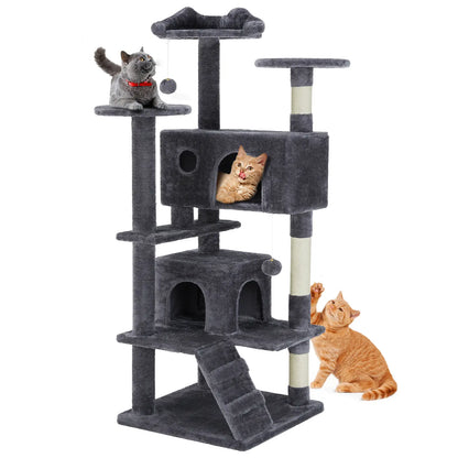 Pettrove Cat Tree Tower for Indoor Cats, Tall Multi-Level Pet Furniture, Stable Kitty Play House with Sisal Scratching Post, Large Condo, Climbing Ladder, Plush Toy for Kitten Cat Treehouse