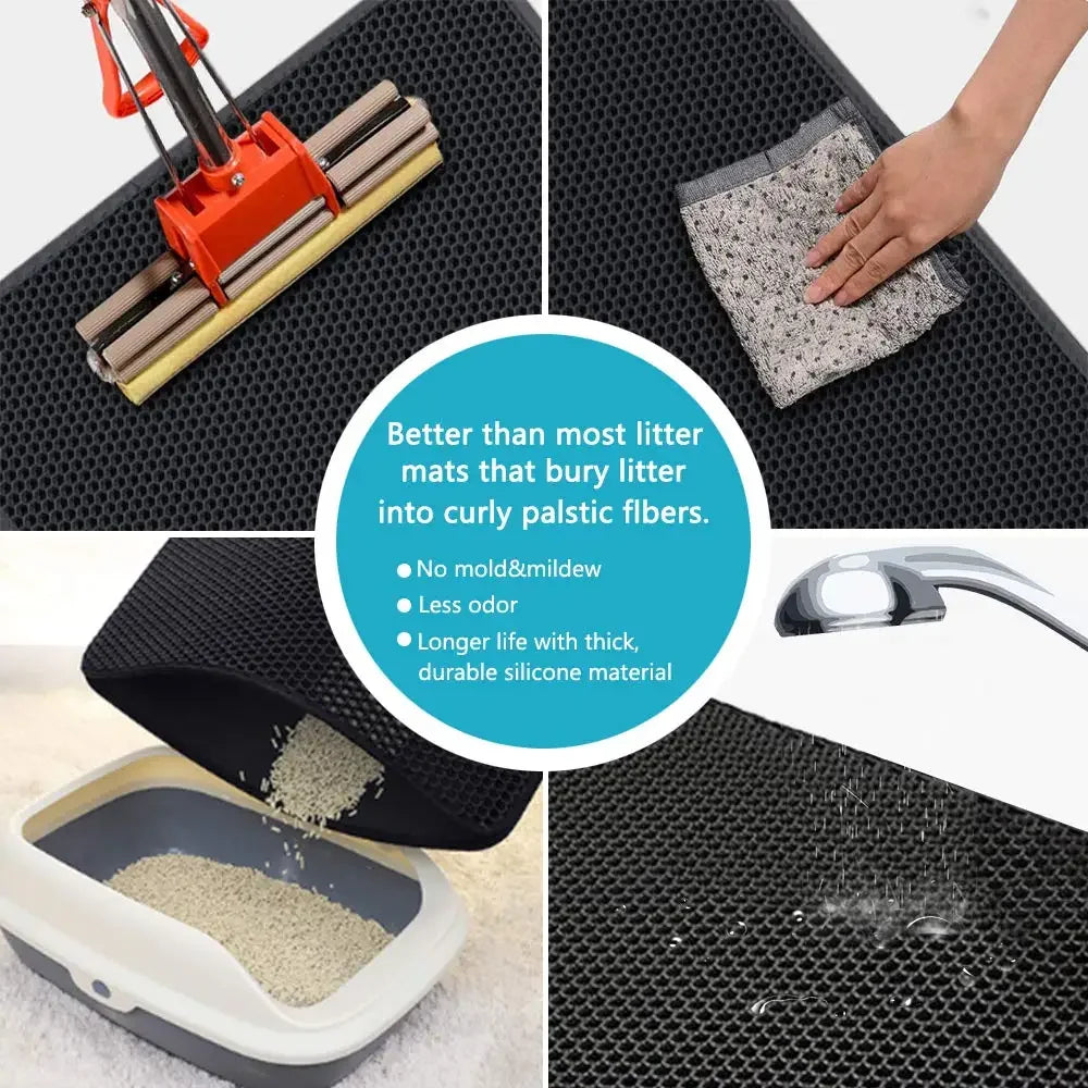 Double Layer Waterproof Cat Litter Mat with Gift - Non-Slip Washable Pet Litter Box Pad and Cleaning Mat