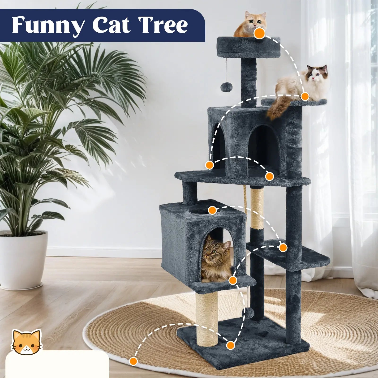 [Dealsforyoudays]Wecharmer Cat Tree / Tower for Indoor with Green Leaves, Cat Condo Cozy Plush House with Hang Ball, Pet Furniture with Scratching Posts Cat Tree,Summerwins