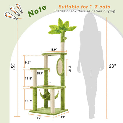 [Dealsforyoudays]Wecharmer Cat Tree / Tower for Indoor with Green Leaves, Cat Condo Cozy Plush House with Hang Ball, Pet Furniture with Scratching Posts Cat Tree,Summerwins