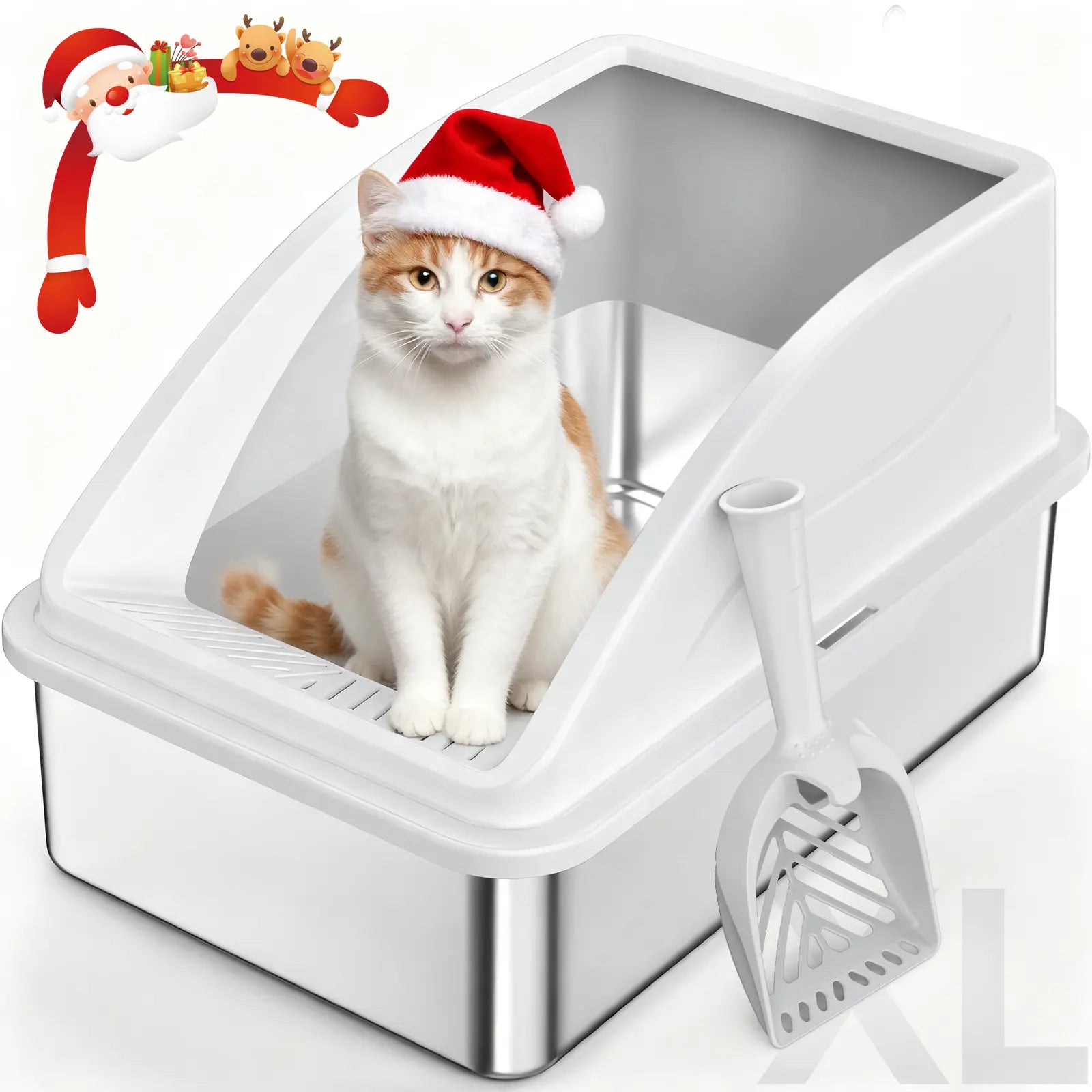 AIPERRO XL Stainless Steel Cat Litter Box High Sided, Anti-Urine Leakage for Large&Small Cats, Easy to Clean with Scoop for Multi-Cat Homes Non-Sticky Absorbs Odors Deals