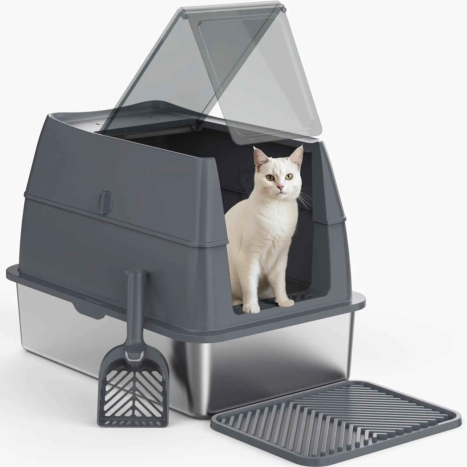 AIPERRO XL Stainless Steel Cat Litter Box High Sided, Anti-Urine Leakage for Large&Small Cats, Easy to Clean with Scoop for Multi-Cat Homes Non-Sticky Absorbs Odors Deals