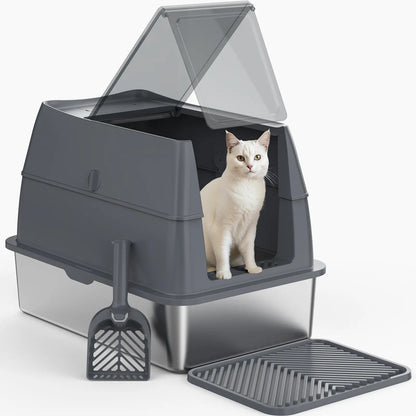 AIPERRO XL Stainless Steel Cat Litter Box High Sided, Anti-Urine Leakage for Large&Small Cats, Easy to Clean with Scoop for Multi-Cat Homes Non-Sticky Absorbs Odors Deals