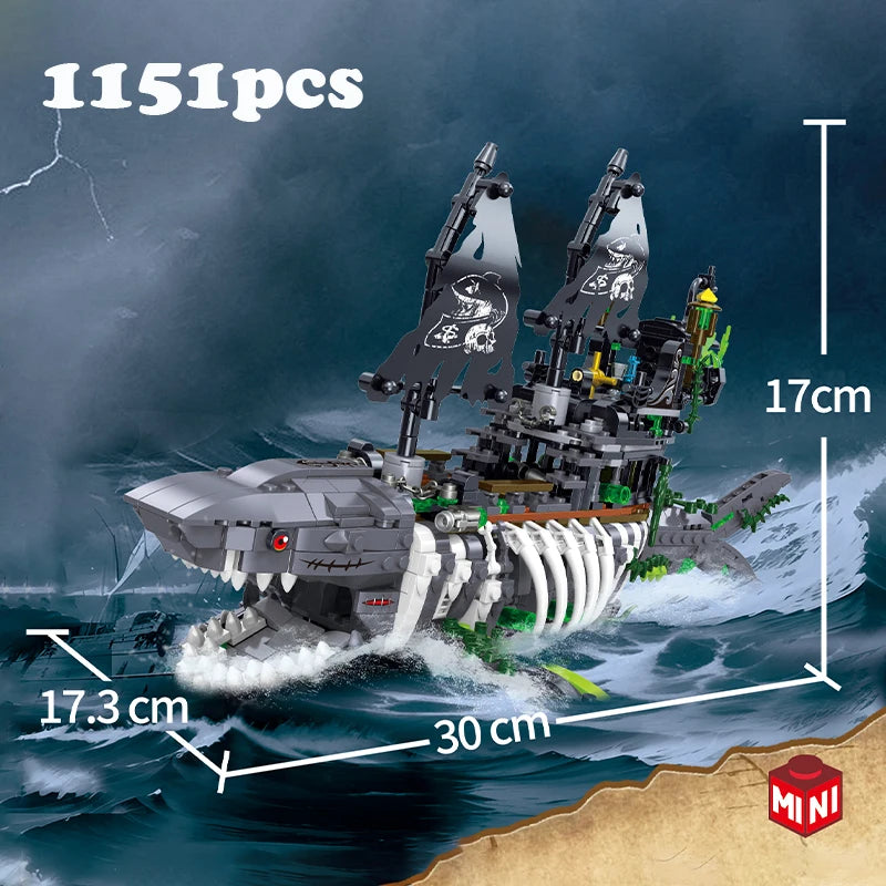 Shark Boat Pirate Ship with Light (1151+ Pcs)