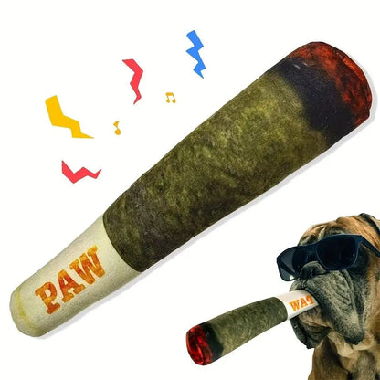 Indestructible Plush Dog Toy - Interactive Squeaky Cigar for Small Breeds and Chewing Enthusiasts