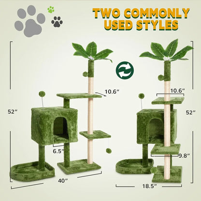 [Dealsforyoudays]Wecharmer Cat Tree / Tower for Indoor with Green Leaves, Cat Condo Cozy Plush House with Hang Ball, Pet Furniture with Scratching Posts Cat Tree,Summerwins