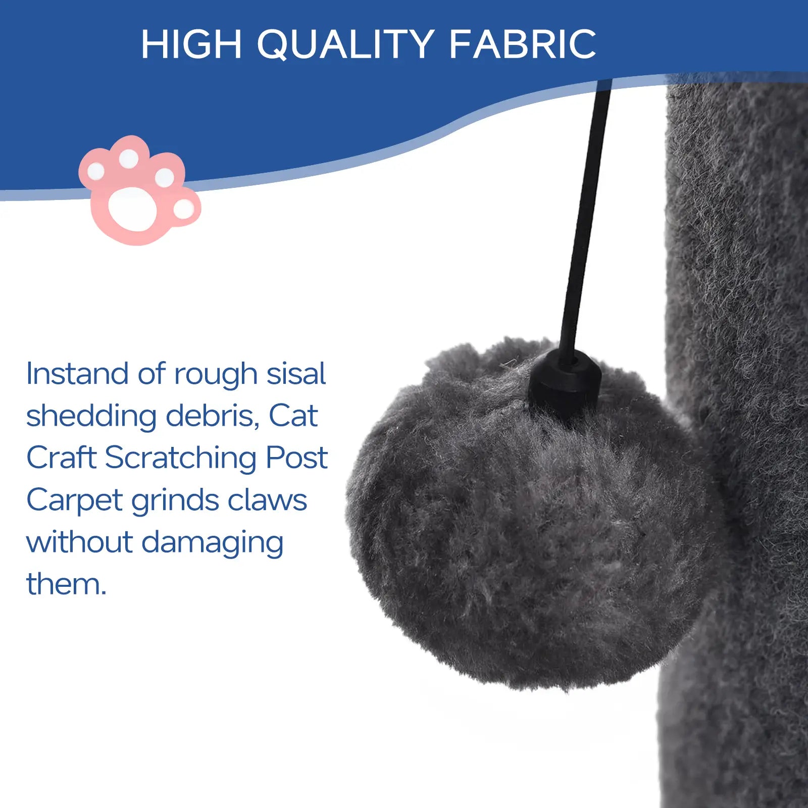 MADE 4 PETS 41-Inch Tall Gray Vertical Scratcher for Indoor Cats, Large Sisal Post with Replaceable Toys, Sturdy Base, Solid Construction & Space-Saving Design