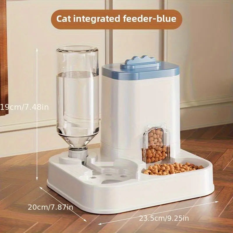 Cat Water Dispenser with Integrated Food Basin, Drinking Water Bowl, No Batteries Needed, Modern White Design for Easy Cleaning & Hydration, Suitable for Small Dogs, Durable Pet Hydration Solution, Sturdy Construction