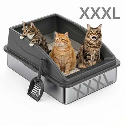 AIPERRO XL Stainless Steel Cat Litter Box High Sided, Anti-Urine Leakage for Large&Small Cats, Easy to Clean with Scoop for Multi-Cat Homes Non-Sticky Absorbs Odors Deals