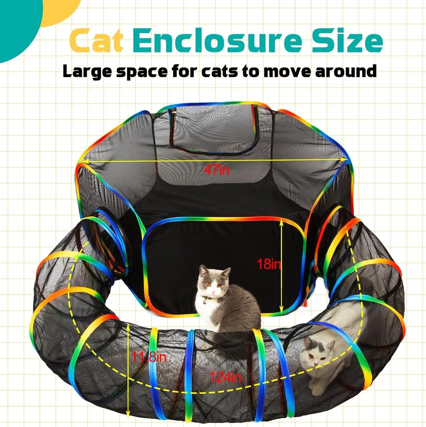 LUCKITTY Outdoor Rainbow Cat Enclosures Playground,Outside House for Indoor Cats Include Portable Cat Tent with Circle Cat Tunnel, for Cats, Kitty and Small Animals,Within Storage Bag Cage Kittens Enclosed