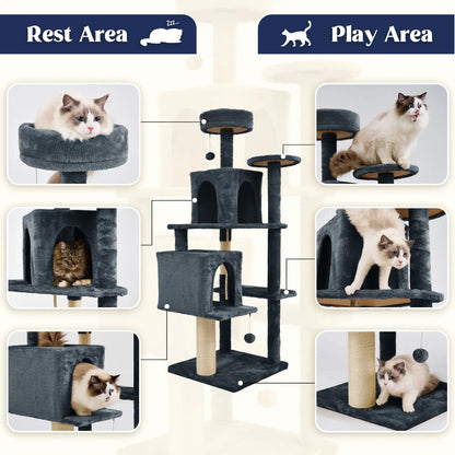 [Dealsforyoudays]Wecharmer Cat Tree / Tower for Indoor with Green Leaves, Cat Condo Cozy Plush House with Hang Ball, Pet Furniture with Scratching Posts Cat Tree,Summerwins