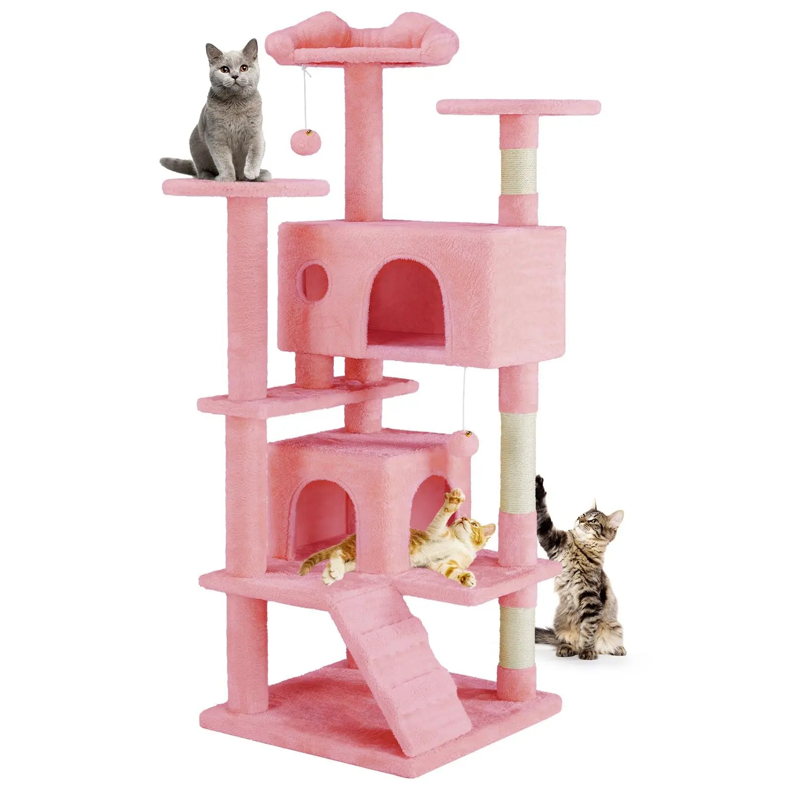 Pettrove Cat Tree Tower for Indoor Cats, Tall Multi-Level Pet Furniture, Stable Kitty Play House with Sisal Scratching Post, Large Condo, Climbing Ladder, Plush Toy for Kitten Cat Treehouse