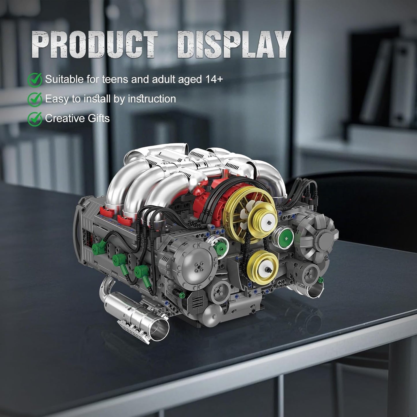Flat V8 Engine Model (Motorized, 2375+ Pcs)