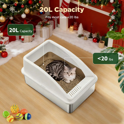AIPERRO XL Stainless Steel Cat Litter Box High Sided, Anti-Urine Leakage for Large&Small Cats, Easy to Clean with Scoop for Multi-Cat Homes Non-Sticky Absorbs Odors Deals