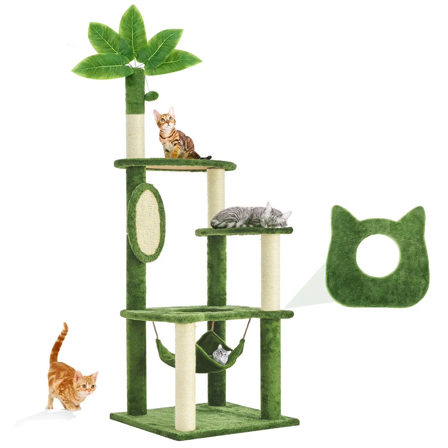 [Dealsforyoudays]Wecharmer Cat Tree / Tower for Indoor with Green Leaves, Cat Condo Cozy Plush House with Hang Ball, Pet Furniture with Scratching Posts Cat Tree,Summerwins