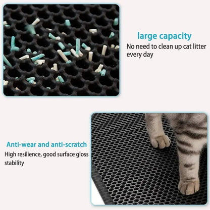 Double Layer Waterproof Cat Litter Mat with Gift - Non-Slip Washable Pet Litter Box Pad and Cleaning Mat