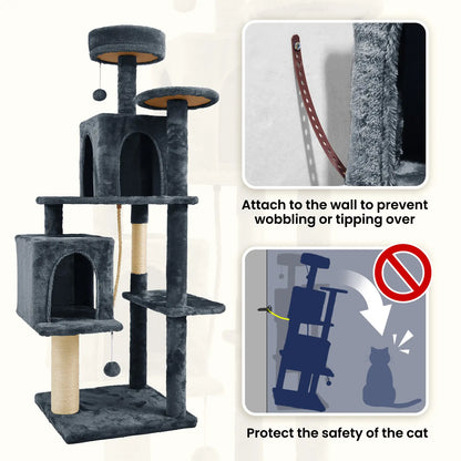 [Dealsforyoudays]Wecharmer Cat Tree / Tower for Indoor with Green Leaves, Cat Condo Cozy Plush House with Hang Ball, Pet Furniture with Scratching Posts Cat Tree,Summerwins