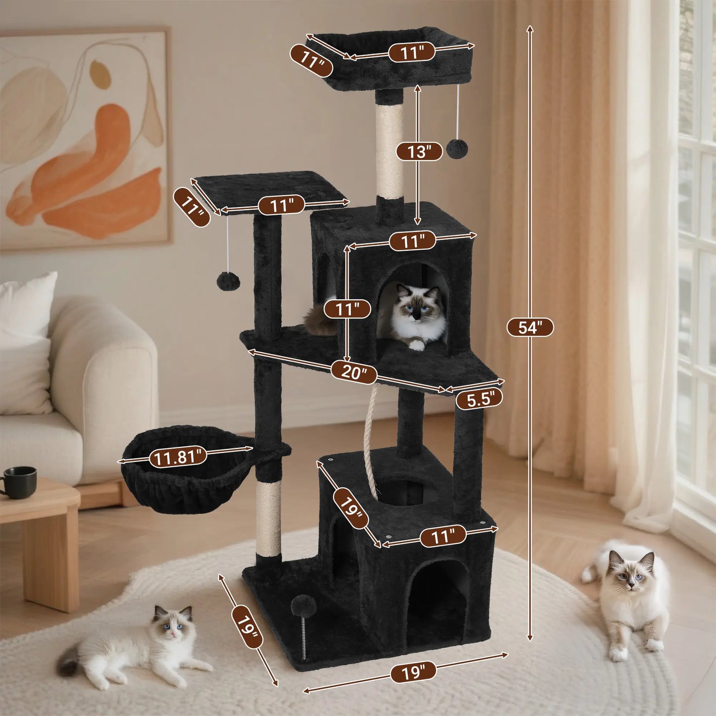 [Dealsforyoudays]Wecharmer Cat Tree / Tower for Indoor with Green Leaves, Cat Condo Cozy Plush House with Hang Ball, Pet Furniture with Scratching Posts Cat Tree,Summerwins