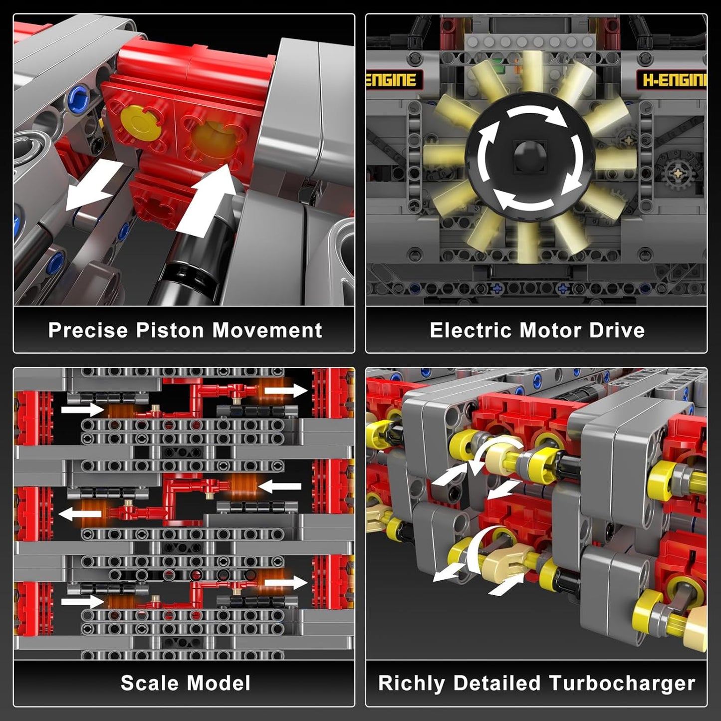 Flat V8 Engine Model (Motorized, 2375+ Pcs)
