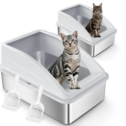 AIPERRO XL Stainless Steel Cat Litter Box High Sided, Anti-Urine Leakage for Large&Small Cats, Easy to Clean with Scoop for Multi-Cat Homes Non-Sticky Absorbs Odors Deals