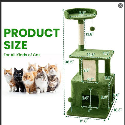 [Dealsforyoudays]Wecharmer Cat Tree / Tower for Indoor with Green Leaves, Cat Condo Cozy Plush House with Hang Ball, Pet Furniture with Scratching Posts Cat Tree,Summerwins