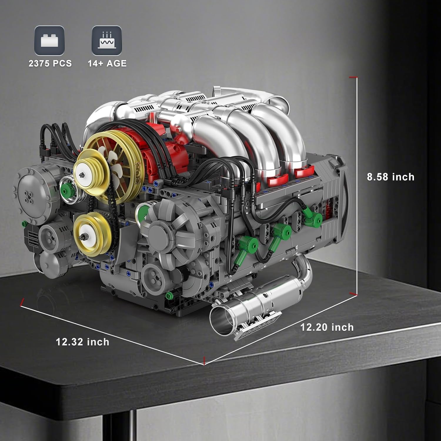 Flat V8 Engine Model (Motorized, 2375+ Pcs)