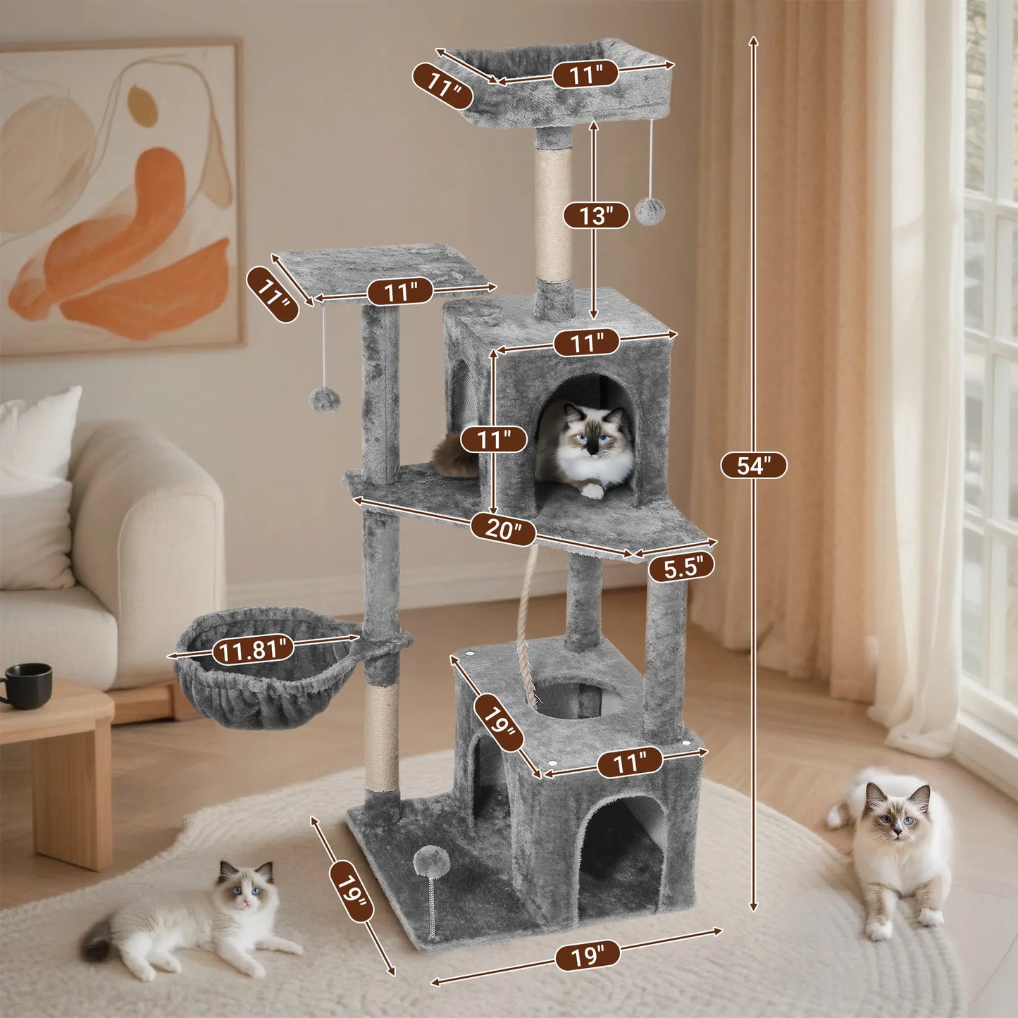 [Dealsforyoudays]Wecharmer Cat Tree / Tower for Indoor with Green Leaves, Cat Condo Cozy Plush House with Hang Ball, Pet Furniture with Scratching Posts Cat Tree,Summerwins