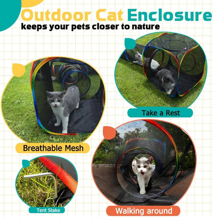 LUCKITTY Outdoor Rainbow Cat Enclosures Playground,Outside House for Indoor Cats Include Portable Cat Tent with Circle Cat Tunnel, for Cats, Kitty and Small Animals,Within Storage Bag Cage Kittens Enclosed