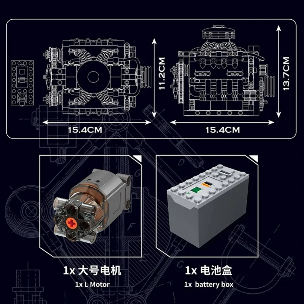 LSX454 V8 Engine Motorized Model (487+ Pcs)