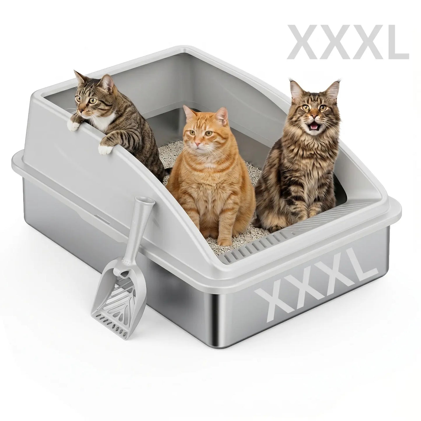 AIPERRO XL Stainless Steel Cat Litter Box High Sided, Anti-Urine Leakage for Large&Small Cats, Easy to Clean with Scoop for Multi-Cat Homes Non-Sticky Absorbs Odors Deals