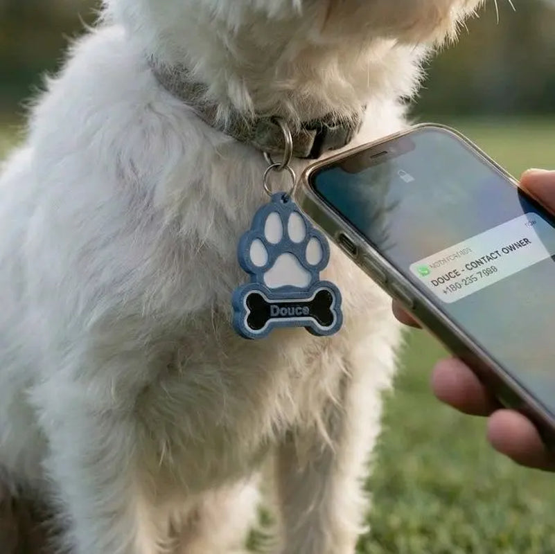 Custom 3D Printed NFC Dog Tag with Paw Print Design and Personalized Name for Pet Identification