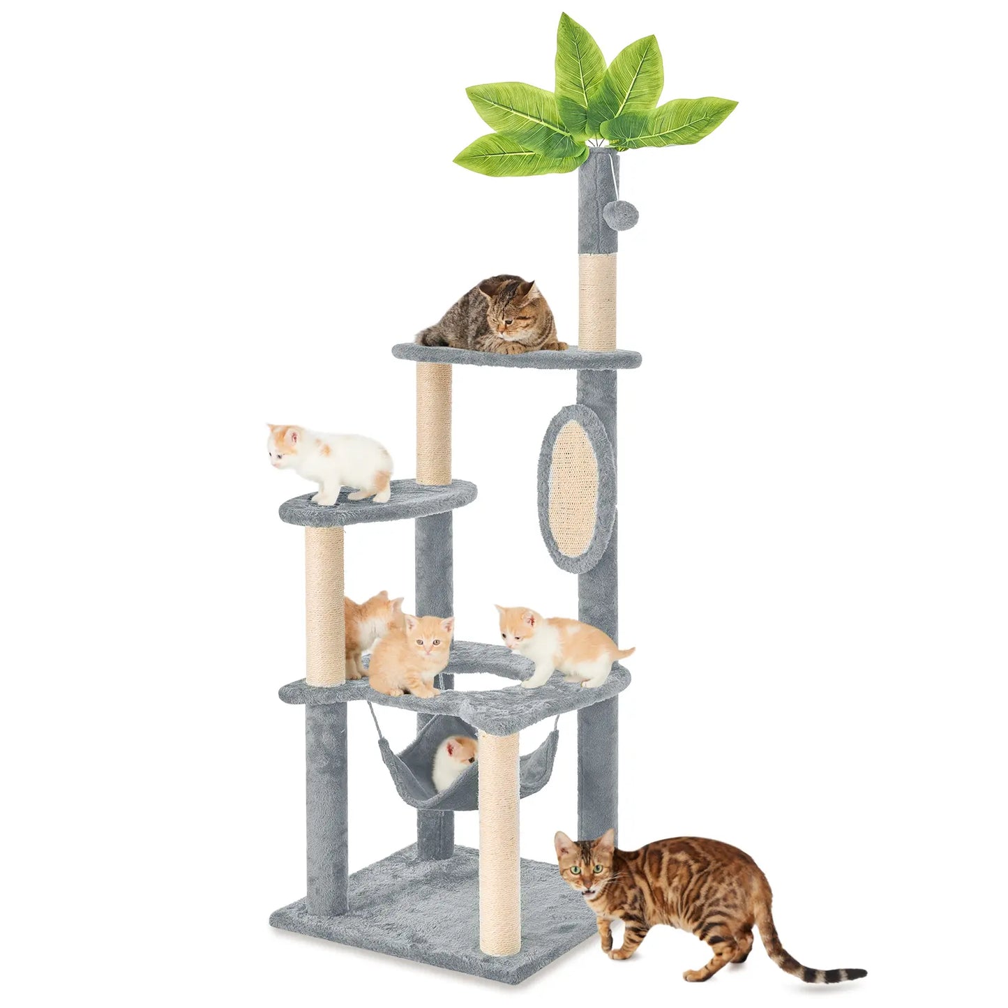 [Dealsforyoudays]Wecharmer Cat Tree / Tower for Indoor with Green Leaves, Cat Condo Cozy Plush House with Hang Ball, Pet Furniture with Scratching Posts Cat Tree,Summerwins