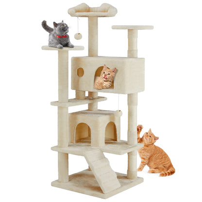 Pettrove Cat Tree Tower for Indoor Cats, Tall Multi-Level Pet Furniture, Stable Kitty Play House with Sisal Scratching Post, Large Condo, Climbing Ladder, Plush Toy for Kitten Cat Treehouse