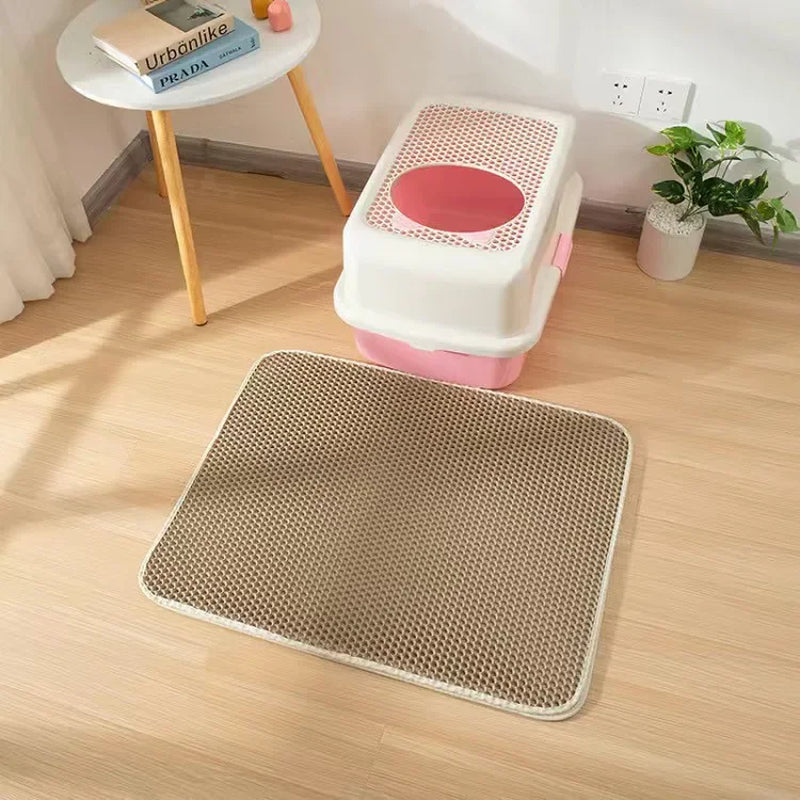 Double Layer Waterproof Cat Litter Mat with Gift - Non-Slip Washable Pet Litter Box Pad and Cleaning Mat