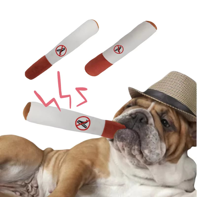 Indestructible Plush Dog Toy - Interactive Squeaky Cigar for Small Breeds and Chewing Enthusiasts