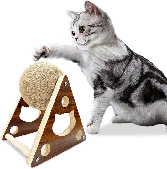 Sisal Cat Scratcher Ball — Natural Wood Interactive Toy for Kittens