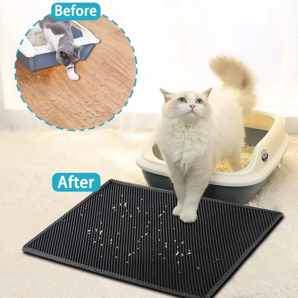 Double Layer Waterproof Cat Litter Mat with Gift - Non-Slip Washable Pet Litter Box Pad and Cleaning Mat