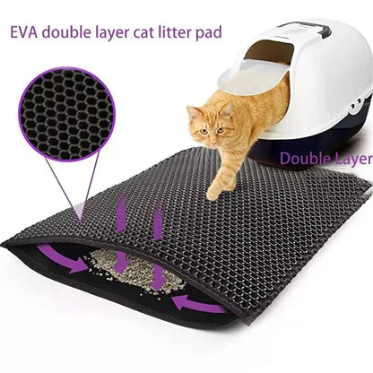 Double Layer Waterproof Cat Litter Mat with Gift - Non-Slip Washable Pet Litter Box Pad and Cleaning Mat