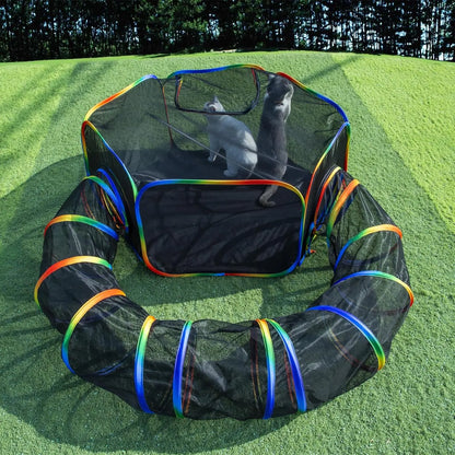 LUCKITTY Outdoor Rainbow Cat Enclosures Playground,Outside House for Indoor Cats Include Portable Cat Tent with Circle Cat Tunnel, for Cats, Kitty and Small Animals,Within Storage Bag Cage Kittens Enclosed